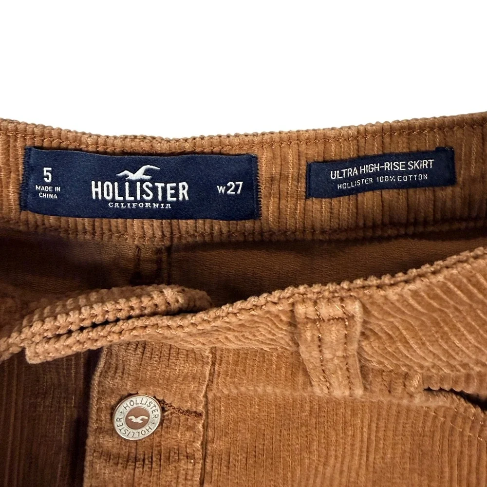 Hollister Brown Corduroy Mini Skirt Ultra High Rise Button Front Size 5 W27